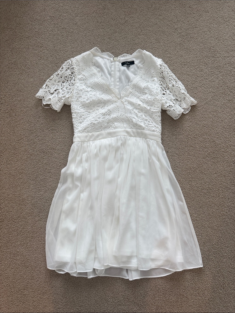Lulu's White Lace Scalloped Neckline Dress